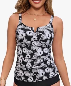 Dipinon Tankini Top Swimwear Tummy Control Bathing Suit Top Only Sz L